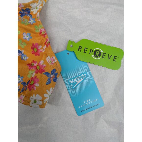 NWT Women's size Large Strappy Fixed Back Bikini Top Yellow Floral Endurance Eco - Picture 9 of 9